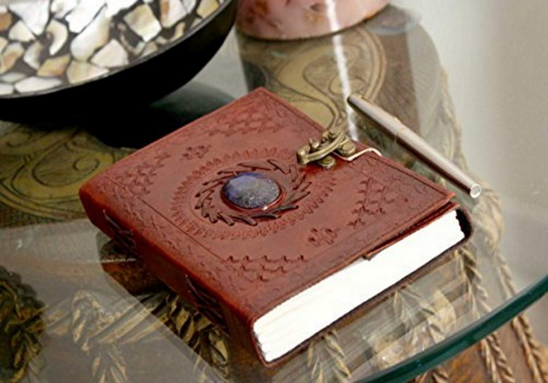 ININDIA Handmade Pure Leather Diary Leather Journal for Men and Women -Office Home Daily Use, Poem Writing with Lock Diary 7 Inches and Luck Stone-Tuzech store