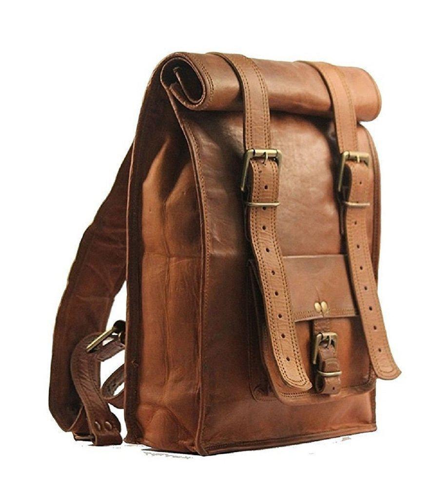 Tuzech Unisex Brown Pure Leather Bag Adjustable Size Casual Use Messenger Satchel Bag Cute Backpack Fits laptop Upto Adjustable Size (21 Inches)-Tuzech store