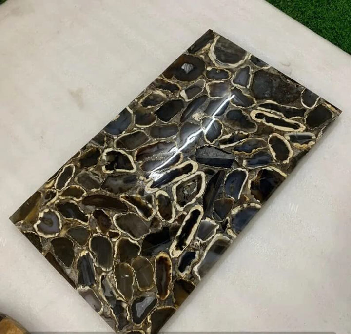 TUZECH Customized Black Agate Stone/Marble Dining Table for 2 4 6 8 Living Room Table Bar Counter Wall Décor Ceiling Frame