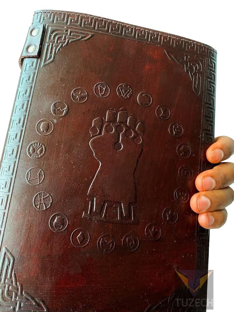 TUZECH Avengers embossed 10 inches Handmade Leather Journal With Stones / Art Sketchbook & Travel diary with Vintage lock Latch 7 x 10 Inch-Tuzech store