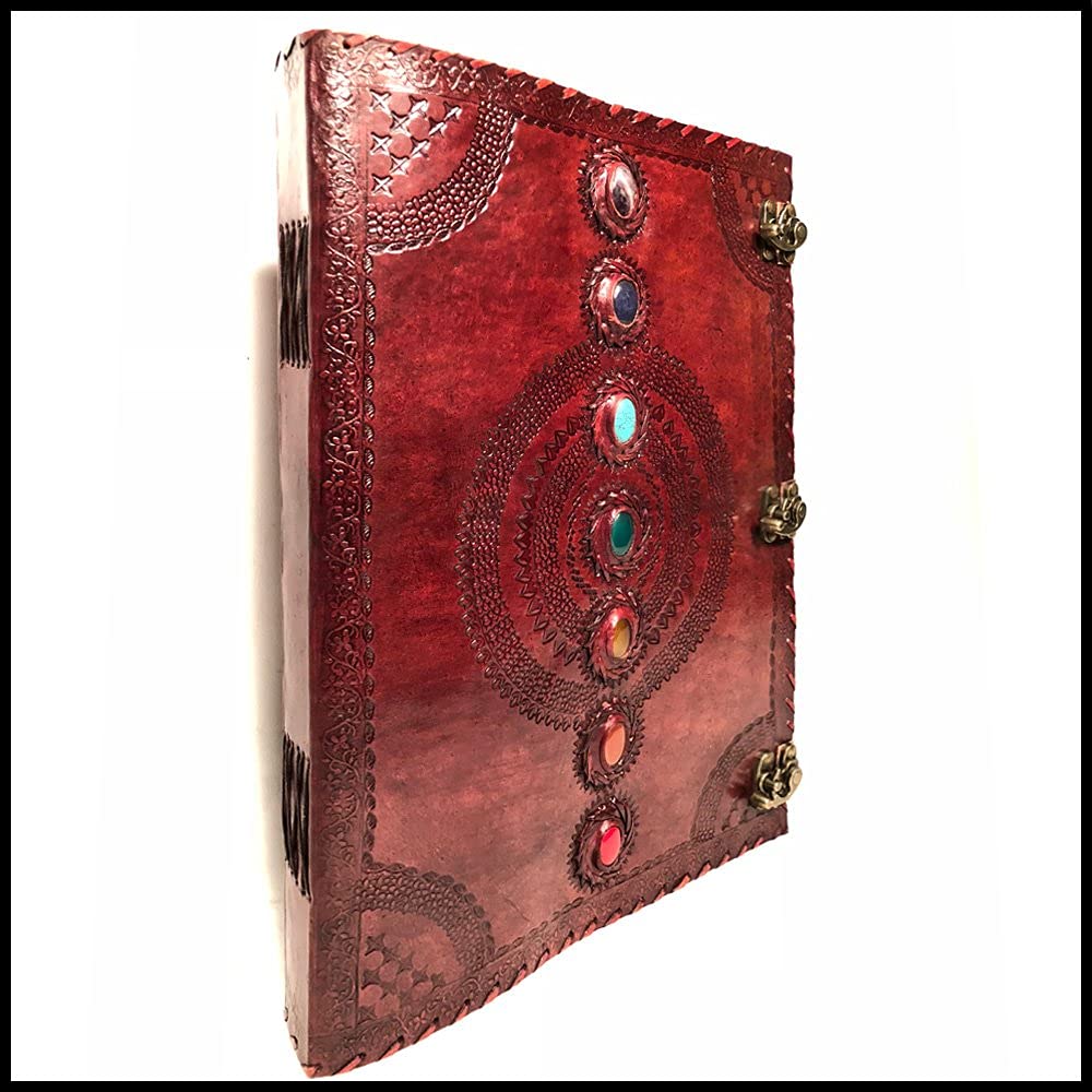 TUZECH Leather Journal Seven Chakra Medieval Stone Embossed Handmade Book of Shadows Notebook Office Diary College Book Poetry Book Sketch Book 14 x 18 Inches-Tuzech store