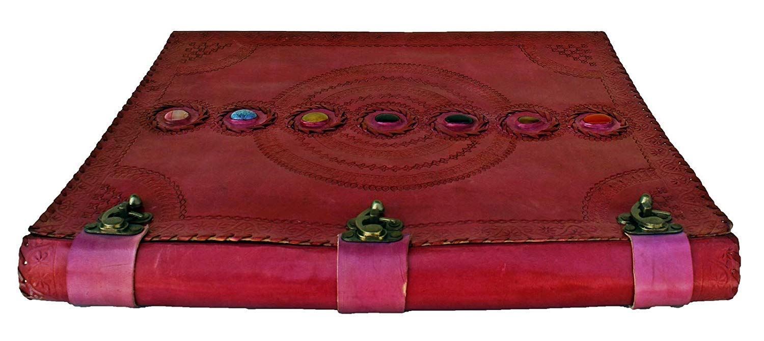 TUZECH Seven Chakra Medieval Stone Embossed Handmade Jumbo Leather Journal Book of Shadows Notebook Office Diary College Poetry Sketch-Tuzech store