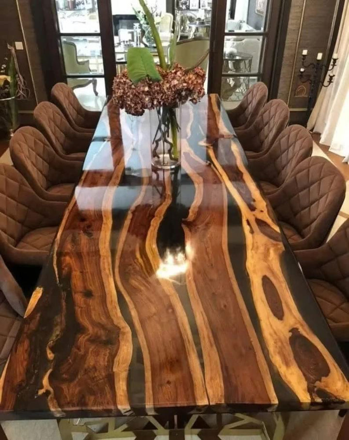 Personalized Large EPOXY Table, Resin Dining Table for 2, 4, 6, 8 River Dining Table Top, Wood Epoxy Coffee Table Top, Living Room Table-Tuzech store
