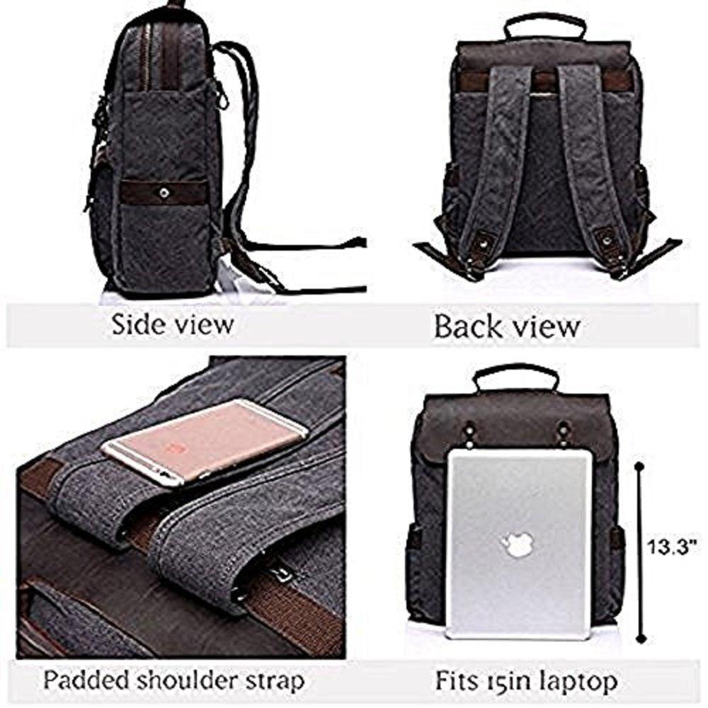 TUZECH Leather Laptop Backpack Casual Canvas Campus School Rucksack with Laptop Compartment (15 Inch, Gray)-Tuzech store