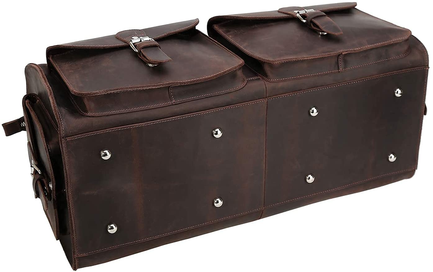 TUZECH Handmade Traditional Natural Full Grain Leather Weekender Carry On Duffle Duffel Bag For Men Travel Luggage Bags in Square With YKK zippers Dark Brown Color (22 Inches)-Tuzech store