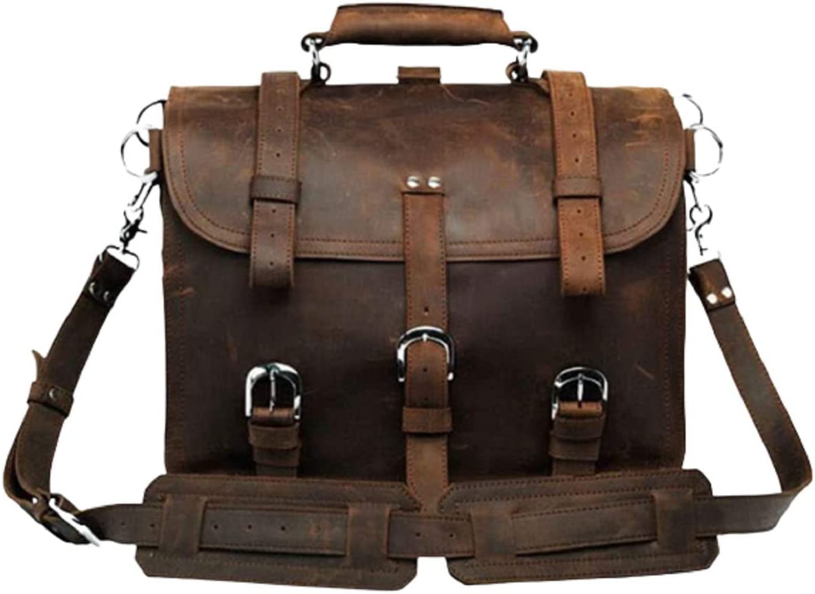 Men's Retro Full Grain Leather 16'' Briefcase Shoulder Messenger Bag Fit 16 Laptop (2019 Version)-Tuzech store