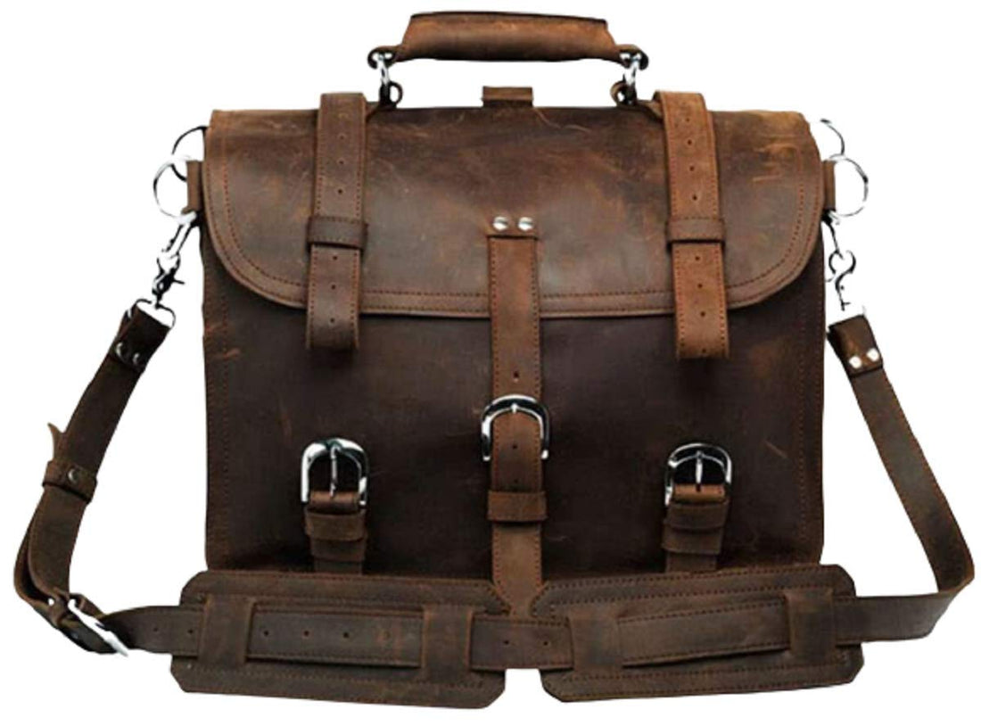 Men's Retro Full Grain Leather 16'' Briefcase Shoulder Messenger Bag Fit 16 Laptop (2019 Version)-Tuzech store