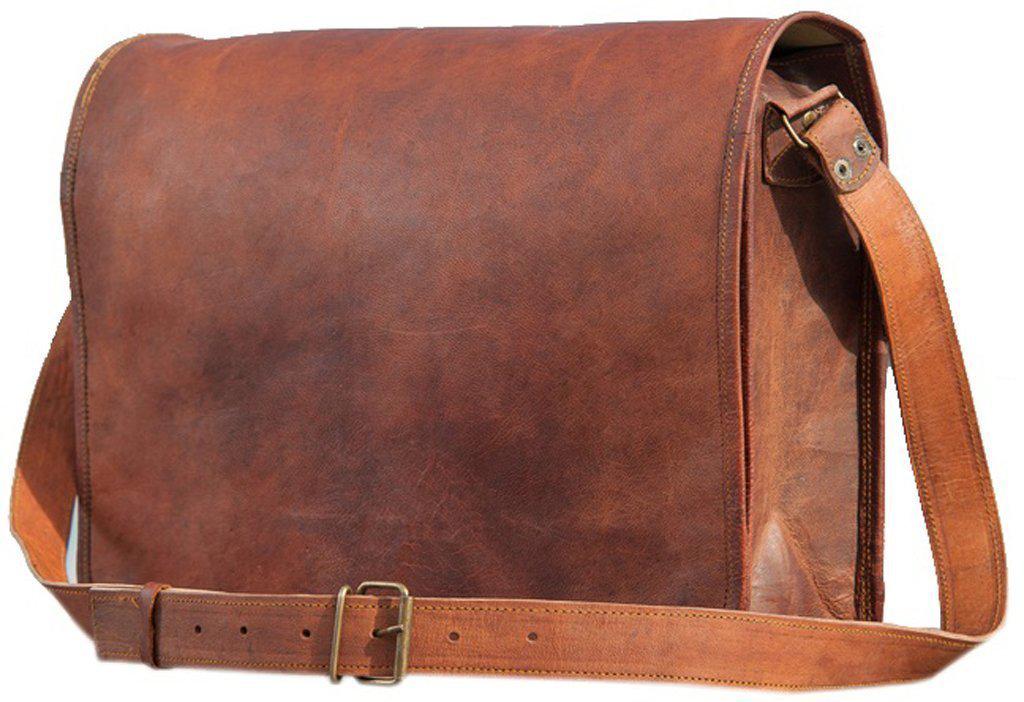 TUZECH Pure Rustic Leather Vintage Genuine Leather Cross-Body Messenger Satchel Bag with Extra Padding (11.3 Inches)-Tuzech store