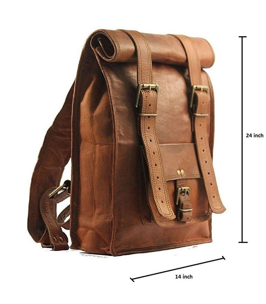 Tuzech Unisex Brown Pure Leather Bag Adjustable Size Casual Use Messenger Satchel Bag Cute Backpack Fits laptop Upto Adjustable Size (21 Inches)-Tuzech store