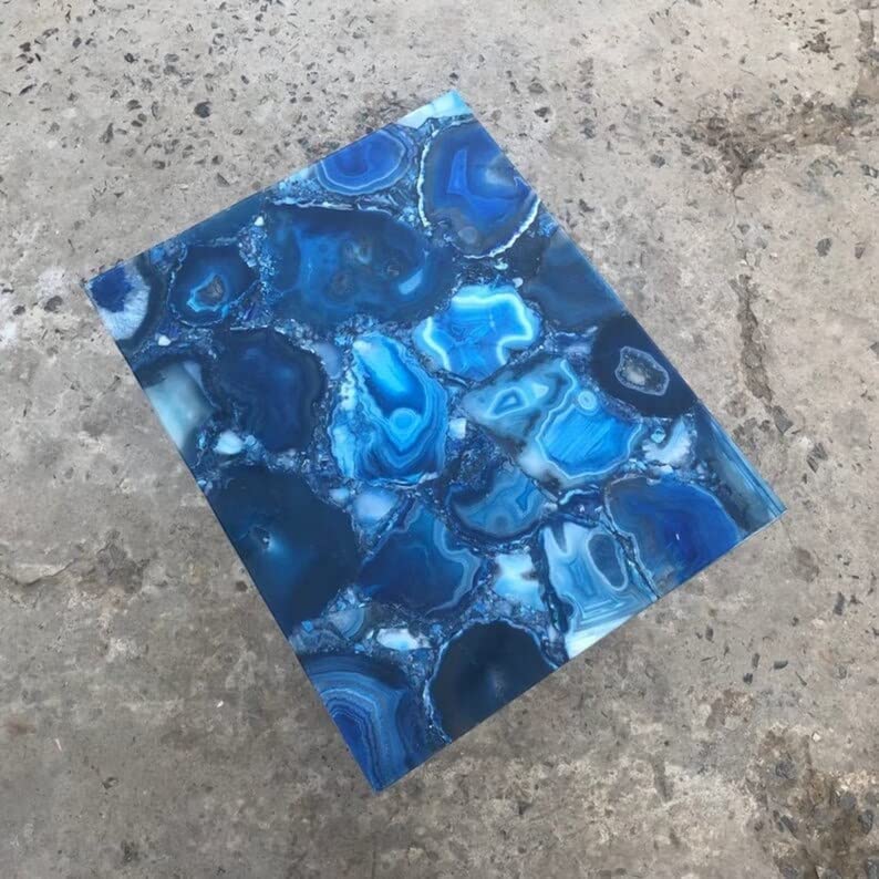 TUZECH Customized Blue Agate Dining Table Blue Agate Square Table for 2 4 6 8 Living Room Table Coffee Table Bar Counter Wall Décor Ceiling Frame