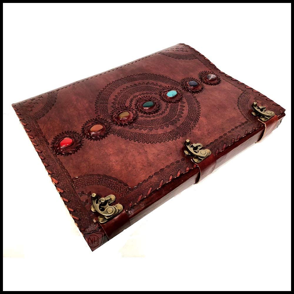 Seven Chakra Medieval Stone Embossed Handmade Leather Journal Book of Shadows Notebook Office Diary College Book Poetry Book Sketch Book - 1.8 FEET - Giant Leather Diary (22 Inches)-Tuzech store