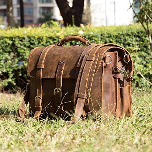 Men's Retro Full Grain Leather 16'' Briefcase Shoulder Messenger Bag Fit 16 Laptop (2019 Version)-Tuzech store