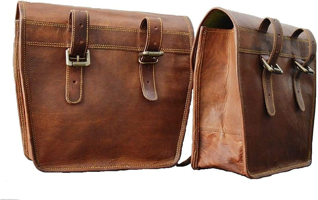 Tuzech 2 X Motorcycle Side Pouch Brown Leather Side Pouch Classic Saddlebags Saddle Panniers (2 Bags) Summer Sale!-Tuzech store