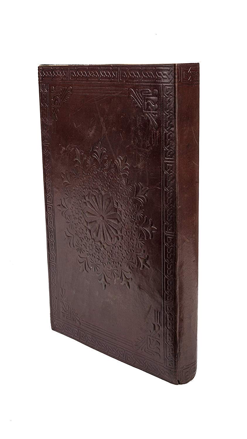 TUZECH House Leather Journal Writing Notebook - Antique Handmade Leather Bound Daily Notepad for Men + Women Unlined Paper Sketchbook, Travel Diary C Lock Brown (9 x 6 Inch)-Tuzech store