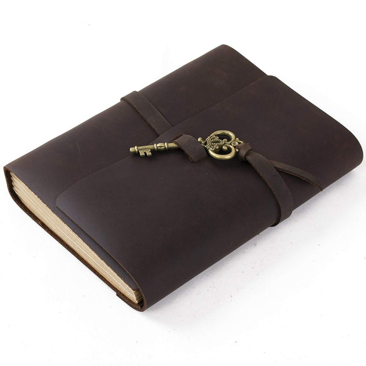 TUZECH Vintage Leather Handmade Paper Journal Diary with Stylish Key Antique Writing Notebook Functional Diary 7 Inches (Brown)-Tuzech store