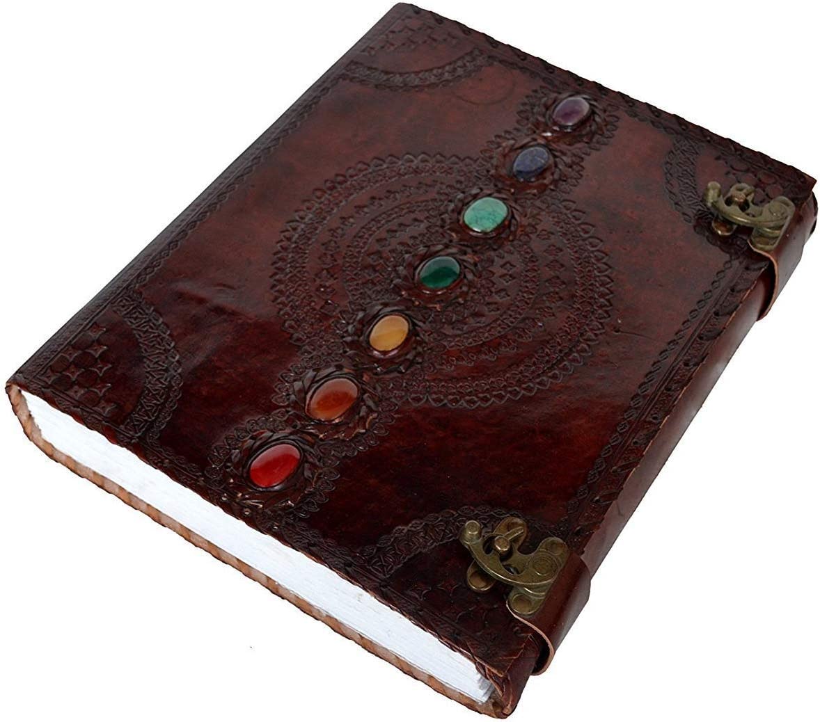 TUZECH Leather Journal Book Seven Chakra Medieval Stone Embossed Handmade Book of Shadows Notebook Office Diary College Book Poetry Book Sketch Book 13 inches-Tuzech store
