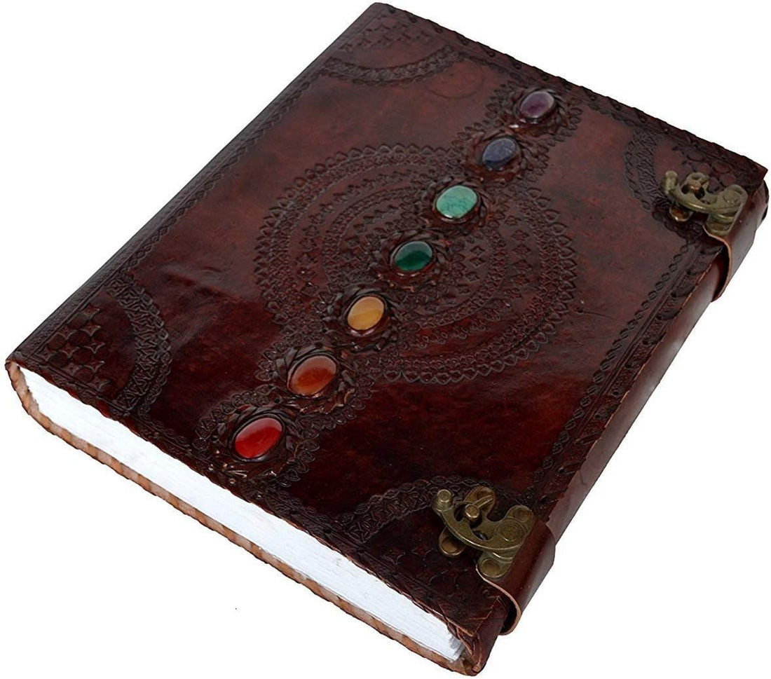 TUZECH Leather Journal Book Seven Chakra Medieval Stone Embossed Handmade Book of Shadows Notebook Office Diary College Book Poetry Book Sketch Book 13 inches-Tuzech store
