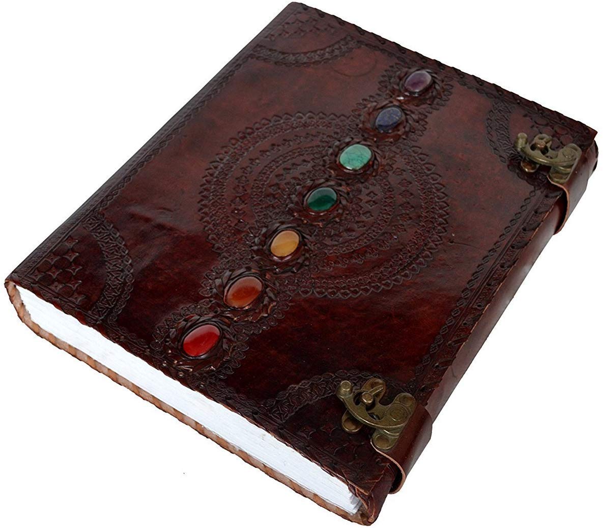 TUZECH Leather Journal Book Seven Chakra Medieval Stone Embossed Handmade Book of Shadows Notebook Office Diary College Book Poetry Book Sketch Book 13 inches-Tuzech store