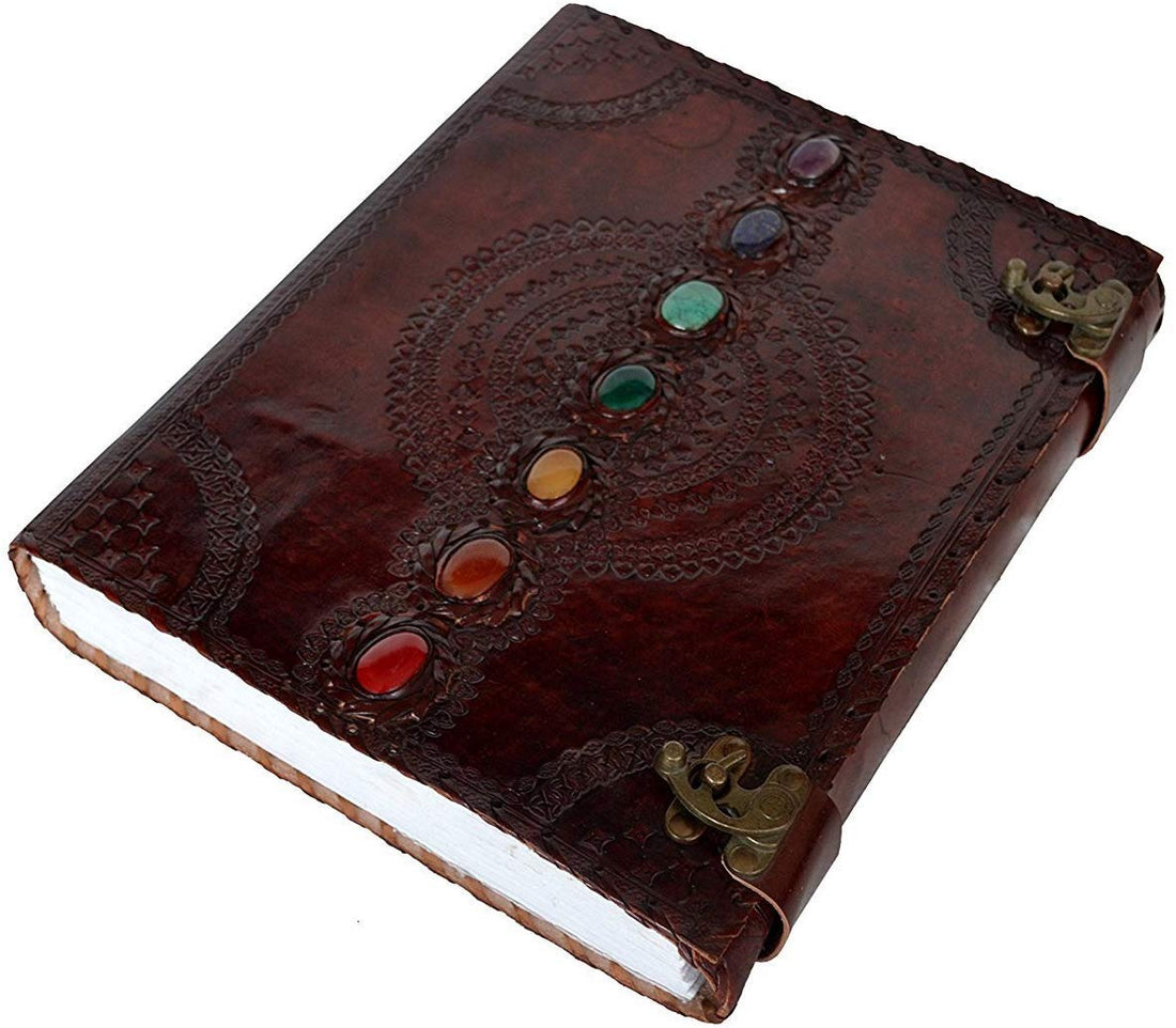 TUZECH Leather Journal Book Seven Chakra Medieval Stone Embossed Handmade Book of Shadows Notebook Office Diary College Book Poetry Book Sketch Book 13 inches-Tuzech store