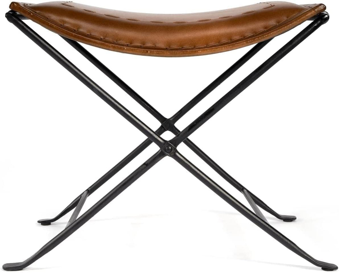 Tuzech Leather Foldable Barstools Butler Melton Brown Leather Stool | Leather Bar Stools | Leather Counter Stools | Genuine Leather Counter Stool | Cowhide Barstools | Rustic Vanity Sling Stool-Tuzech store