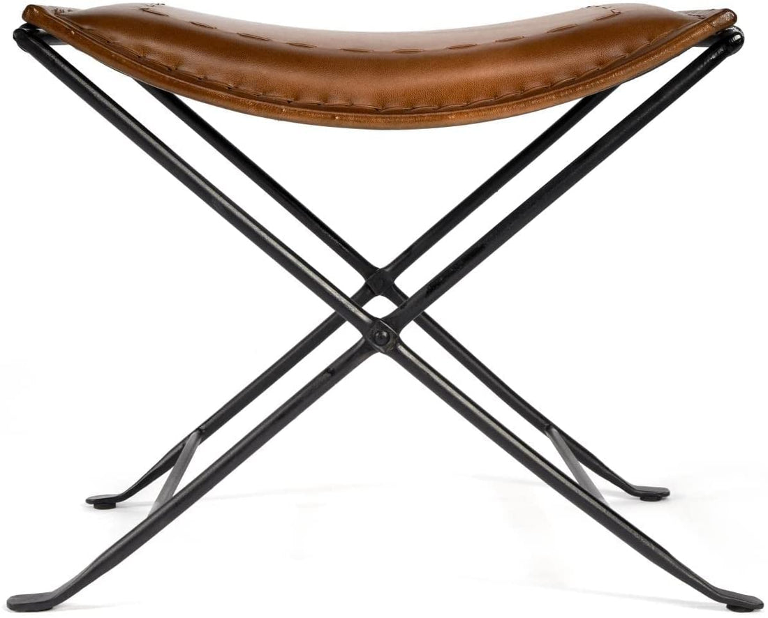 Tuzech Leather Foldable Barstools Butler Melton Brown Leather Stool | Leather Bar Stools | Leather Counter Stools | Genuine Leather Counter Stool | Cowhide Barstools | Rustic Vanity Sling Stool-Tuzech store