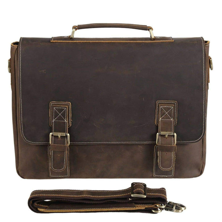 Tuzech Vintage Genuine Leather Tote Briefcase Professional 16'' Laptop Shoulder Messenger Bag with YKK Metal Zippers-Tuzech store