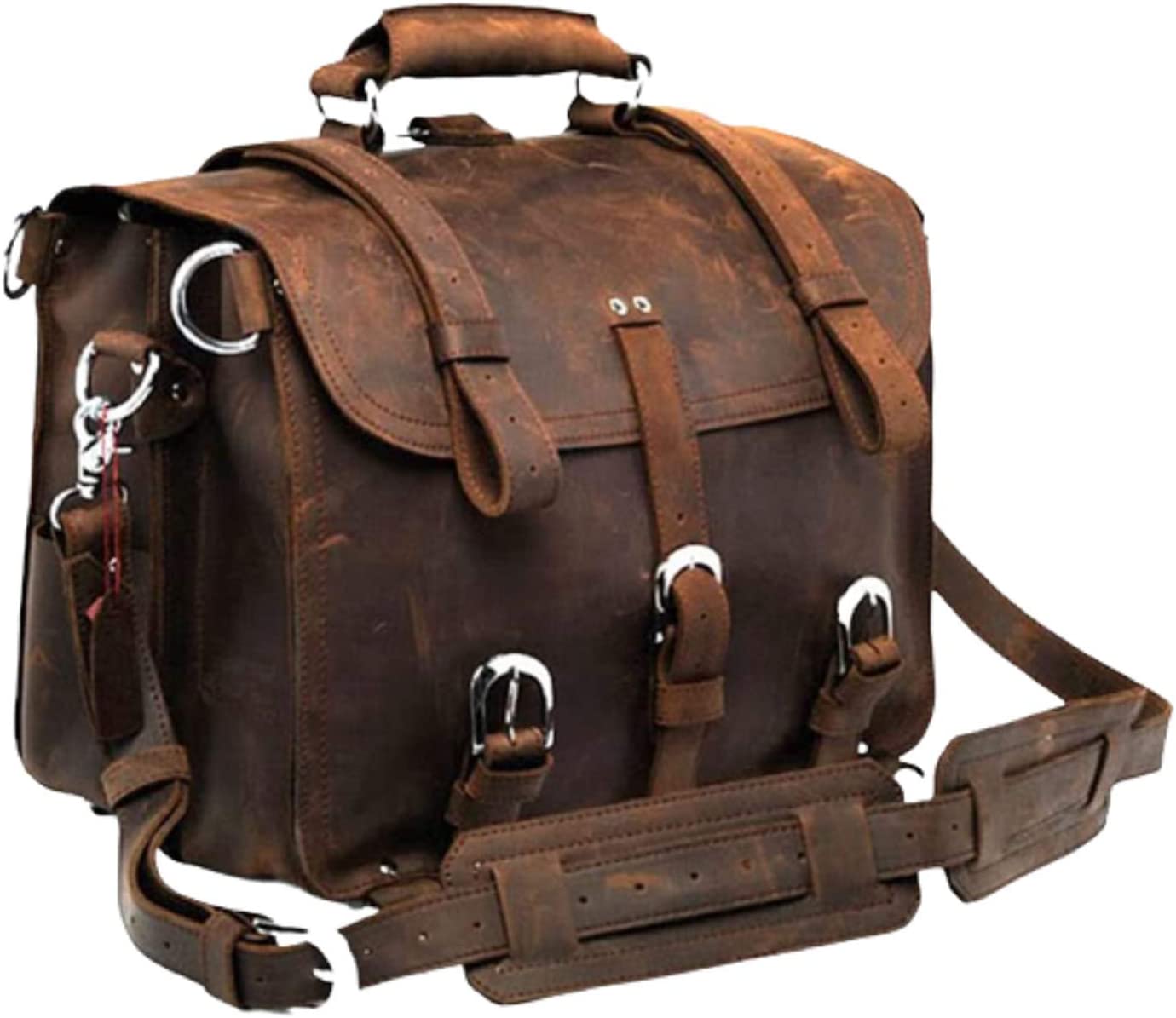 Men's Retro Full Grain Leather 16'' Briefcase Shoulder Messenger Bag Fit 16 Laptop (2019 Version)-Tuzech store