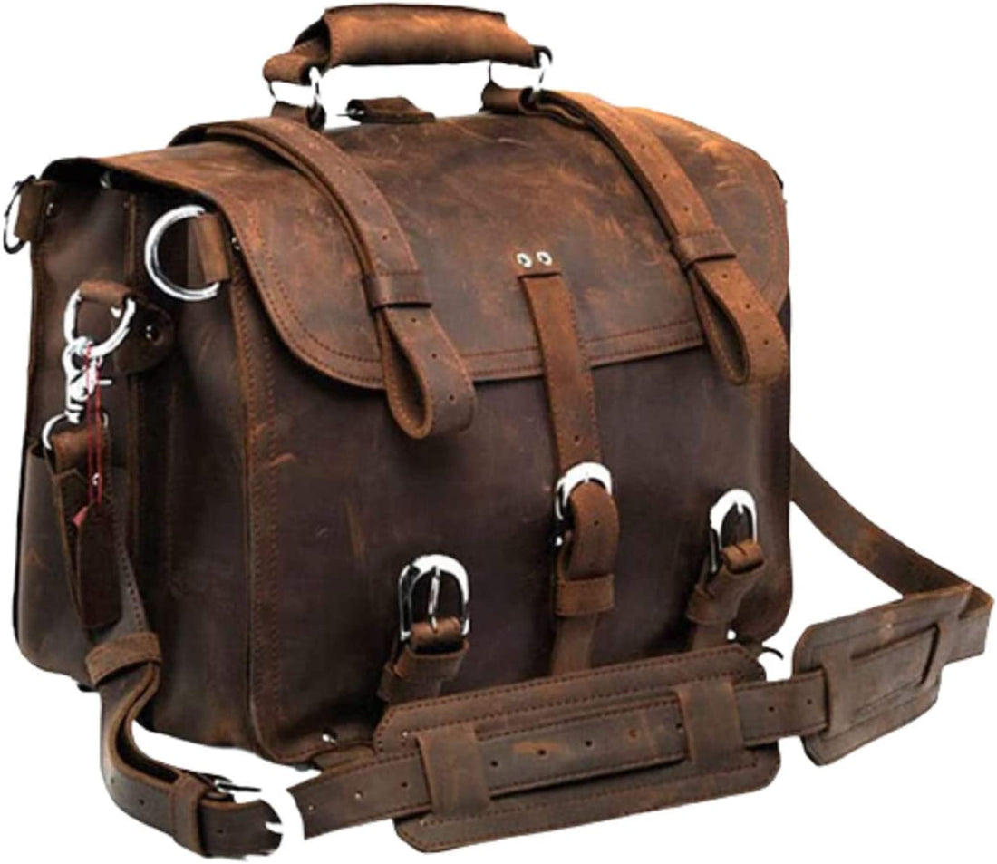 Men's Retro Full Grain Leather 16'' Briefcase Shoulder Messenger Bag Fit 16 Laptop (2019 Version)-Tuzech store