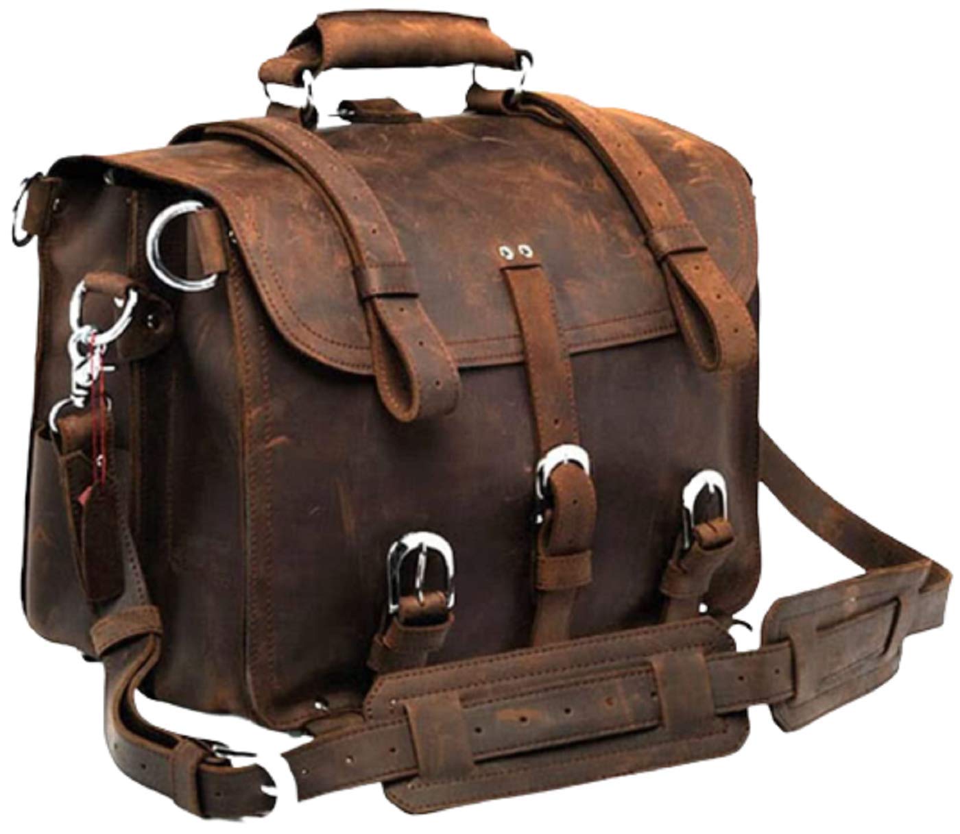 Men's Retro Full Grain Leather 16'' Briefcase Shoulder Messenger Bag Fit 16 Laptop (2019 Version)-Tuzech store