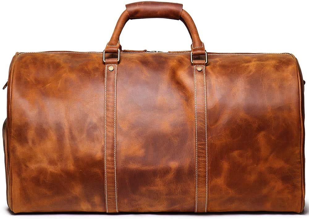 TUZECH Leather Vintage Travel Luggage Bag Men Duffel Retro Carry on Handbag Tan Brown – | Gym Sports Bag Airplane Luggage Carry-With Shoe Compartment (22 Inches)-Tuzech store
