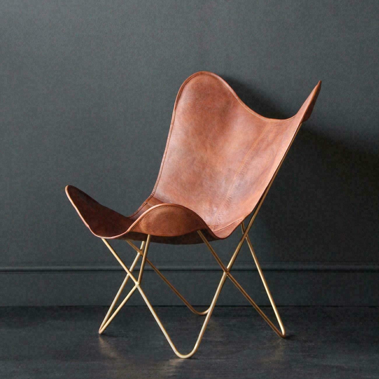 TUZECH Leather Living Room Chairs-Butterfly Chair Brown Handmade with Powder Coated Folding Iron Frame Leather Butterfly Chair-Tuzech store