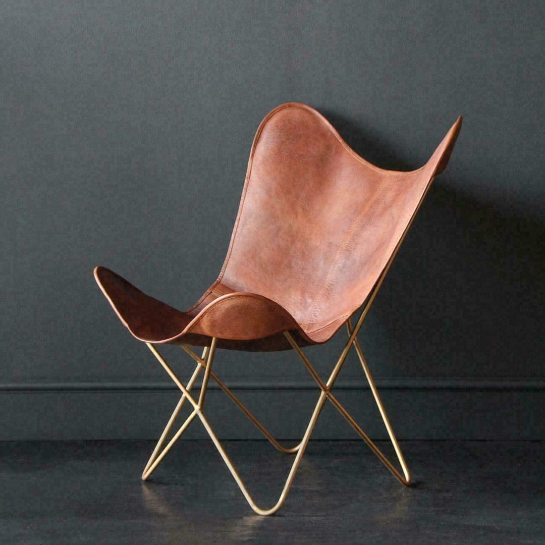 TUZECH Leather Living Room Chairs-Butterfly Chair Brown Handmade with Powder Coated Folding Iron Frame Leather Butterfly Chair-Tuzech store