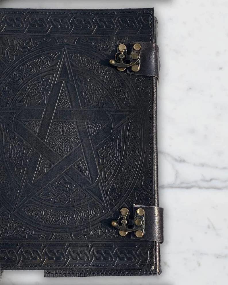 1000 Pages Large Black Pentagram Embossed Leather Journal | Writing Leather Notebook | Leather grimoire Book | Handmade Leather Journal Gift-Tuzech store