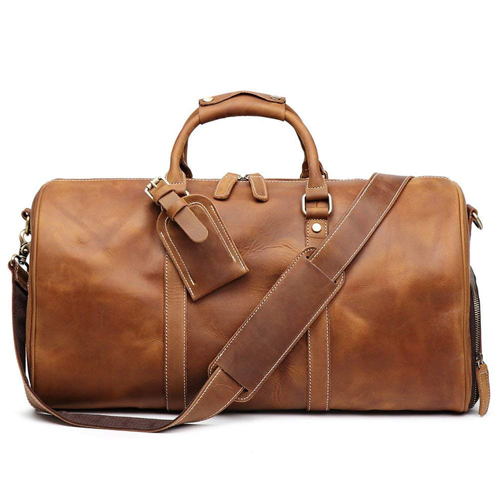 TUZECH Leather Vintage Travel Luggage Bag Men Duffle Retro Carry on Handbag Tan Brown – | Gym Sports Bag Airplane Luggage Carry-With Shoe Compartment (22 Inches)-Tuzech store