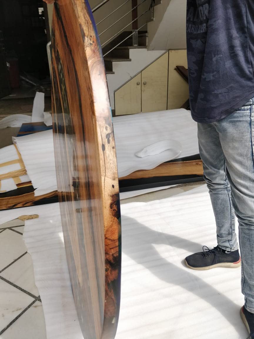 Customized Large EPOXY Table, Resin Dining Table for 2, 4, 6, 8 River Dining Table Top, Wood Epoxy Coffee Table Top, Living Room Table [46 x 46 inches]-Tuzech store