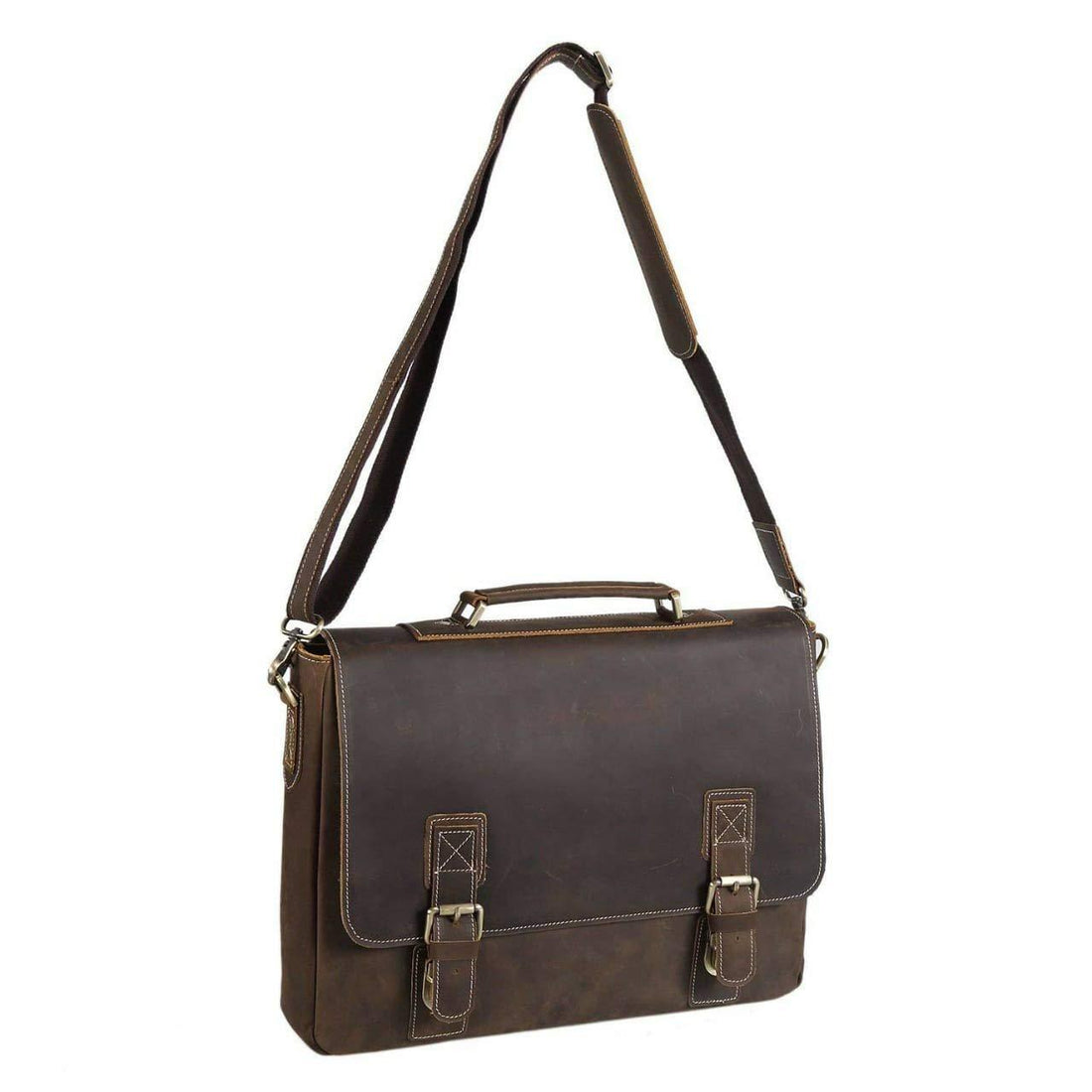 Tuzech Vintage Genuine Leather Tote Briefcase Professional 16'' Laptop Shoulder Messenger Bag with YKK Metal Zippers-Tuzech store