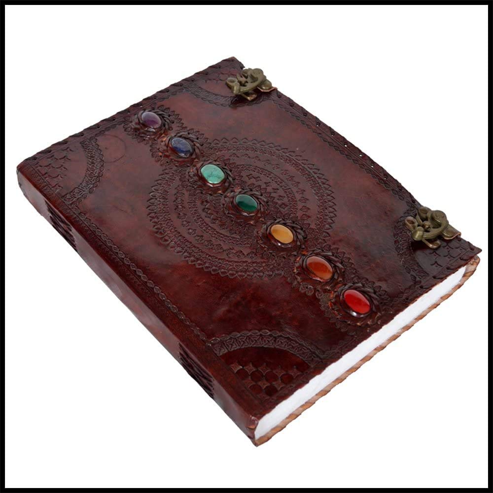 Tuzech Leather Journal Book Seven Chakra Medieval Stone Embossed Handmade Book of Shadows Notebook Office Diary College Book Poetry Book Sketch Book 10 x 13 Inches-Tuzech store