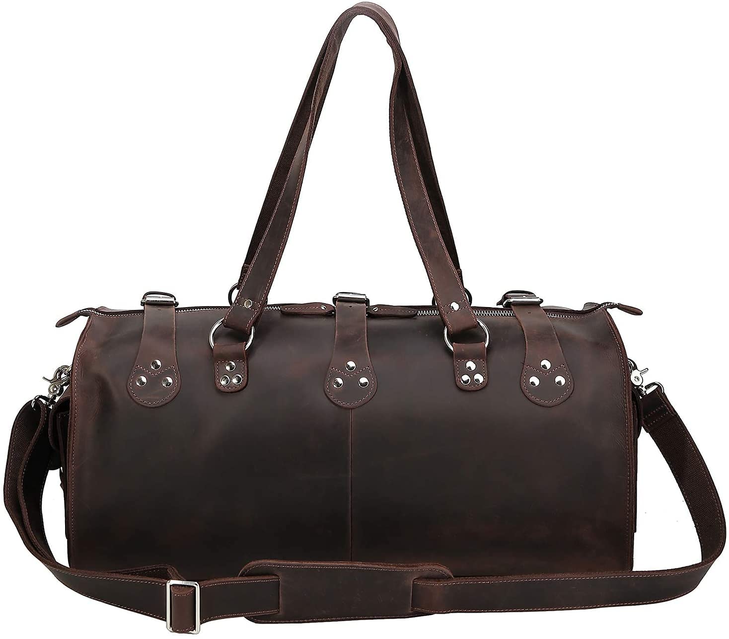 TUZECH Handmade Traditional Natural Full Grain Leather Weekender Carry On Duffle Duffel Bag For Men Travel Luggage Bags in Square With YKK zippers Dark Brown Color (22 Inches)-Tuzech store