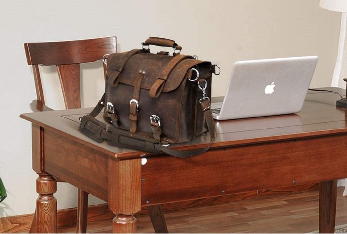 Men's Retro Full Grain Leather 16'' Briefcase Shoulder Messenger Bag Fit 16 Laptop (2019 Version)-Tuzech store