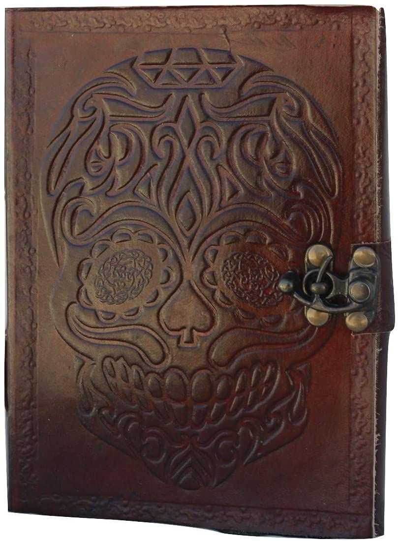 TUZECH Leather Journal Diary Skull Vintage Antique Book Of Shadows Handmade Notebook Sketchpad Hocus Pocus Notepad Gift for Men Women Seven Chakra With Leather Bound 7X5 Inches Brown