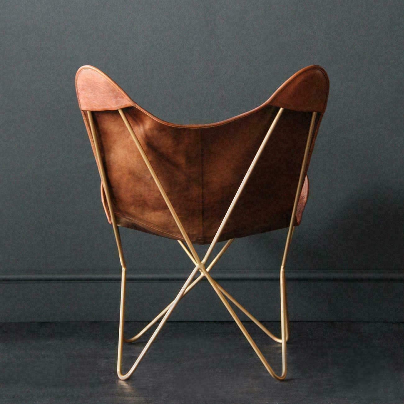 TUZECH Leather Living Room Chairs-Butterfly Chair Brown Handmade with Powder Coated Folding Iron Frame Leather Butterfly Chair-Tuzech store