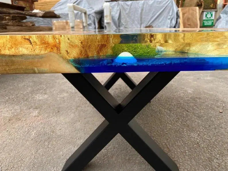 Personalized LARGE EPOXY TABLE, Resin Dining Table For 2 , 4 , 6, 8 River Dining Table Top, Wood Epoxy Coffee Table Top, Living Room Table-Tuzech store