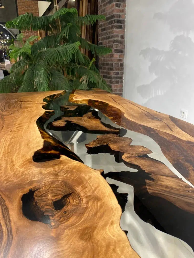 Personalized LARGE EPOXY TABLE, Resin Dining Table For 2 , 4 , 6, 8 River Dining Table Top, Wood Epoxy Coffee Table Top, Living Room Table Top-Tuzech store