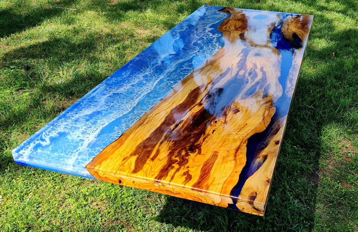 Personalized LARGE EPOXY TABLE, Resin Dining Table For 2 , 4 , 6, 8 River Dining Table Top, Wood Epoxy Coffee Table Top, Living Room Table-Tuzech store