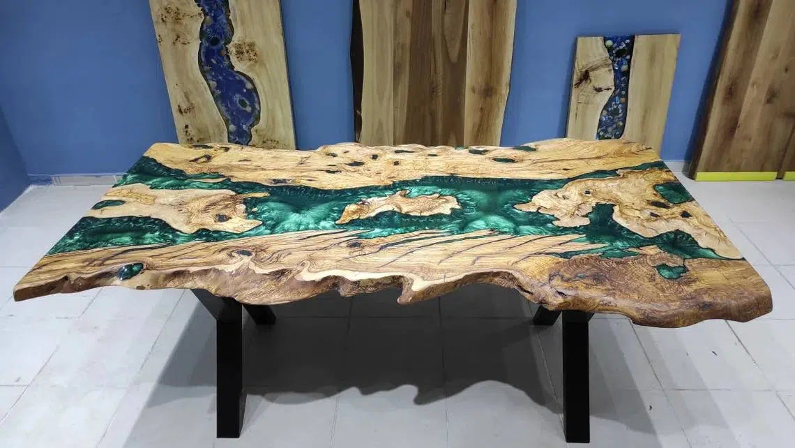 Personalized LARGE EPOXY TABLE, Resin Dining Table For 2 , 4 , 6, 8 River Dining Table Top, Wood Epoxy Coffee Table Top, Living Room Table-Tuzech store