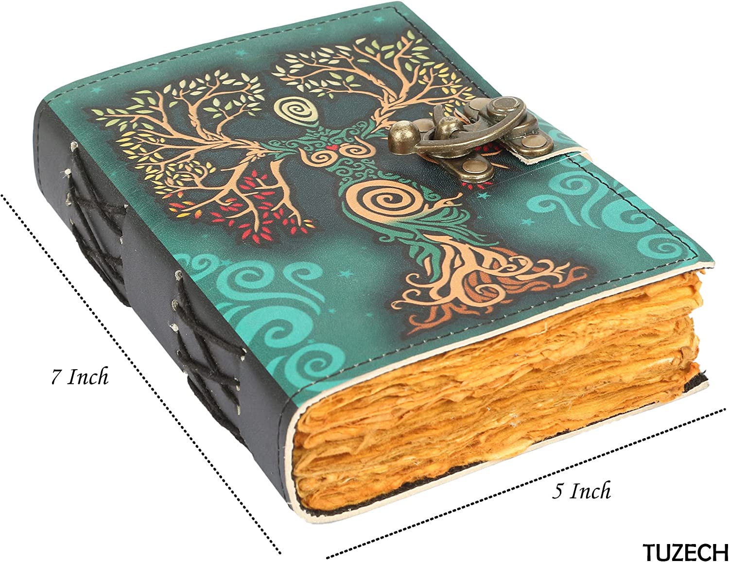 Tuzech Blank Spell Book Of Shadows Journal With Lock Clasp Prop Vintage Handmade Leather Diary For Women Men Gift Embossed Prayer Pagan Antique Witchcraft Wiccan Notebook Daily 7 Inches-Tuzech store