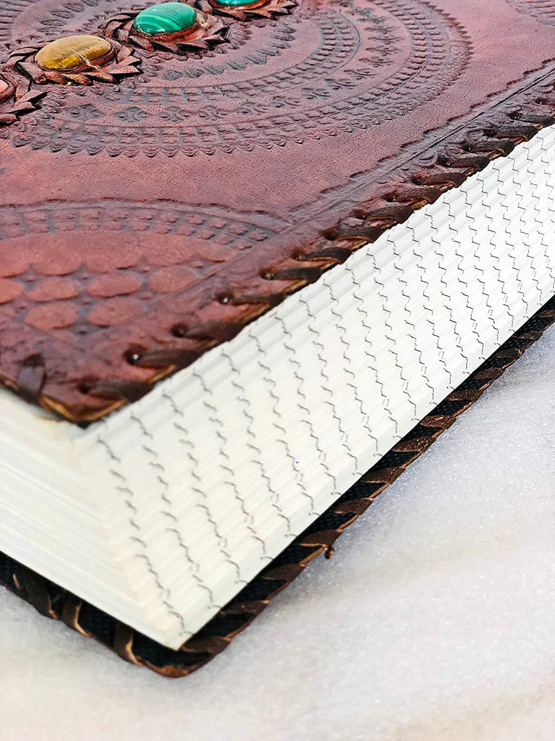TUZECH Fat Leather 600 Pages Journal Large | Seven Stone Leather Notebook Journal | Blank Handmade Book Sketchbook | Christmas Gift Everyday Use-Tuzech store