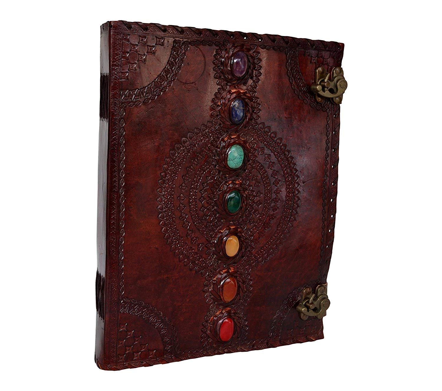 TUZECH Leather Journal Book Seven Chakra Medieval Stone Embossed Handmade Book of Shadows Notebook Office Diary College Book Poetry Book Sketch Book (13 Inches)-Tuzech store