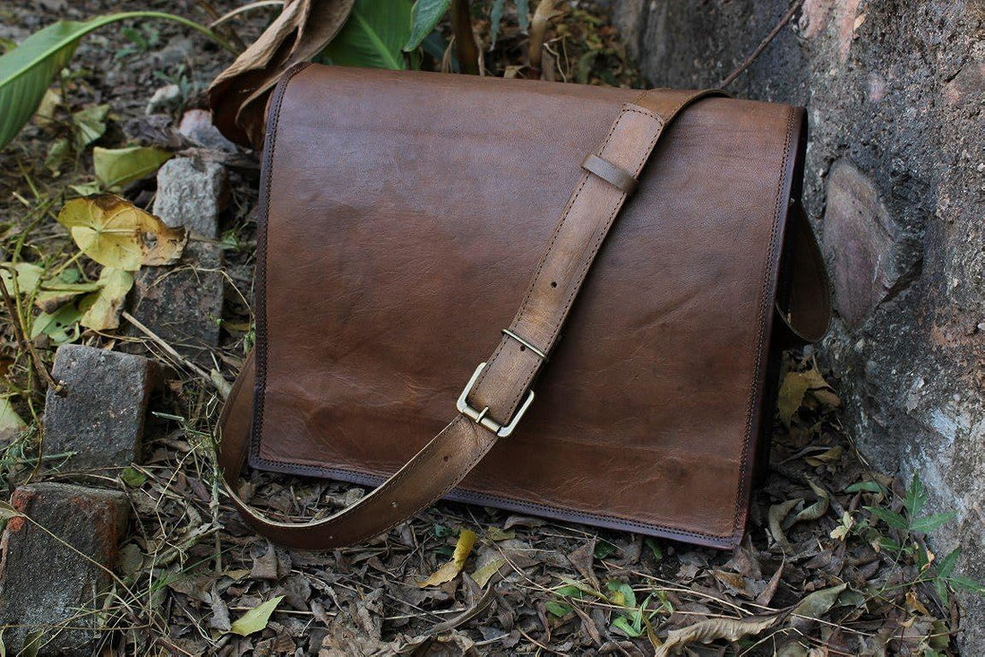 TUZECH Genuine Leather Bag Handmade Cross Body Messenger Briefcase, Office Bag Courier Satchel Bag Gift Men Women (15 Inches)