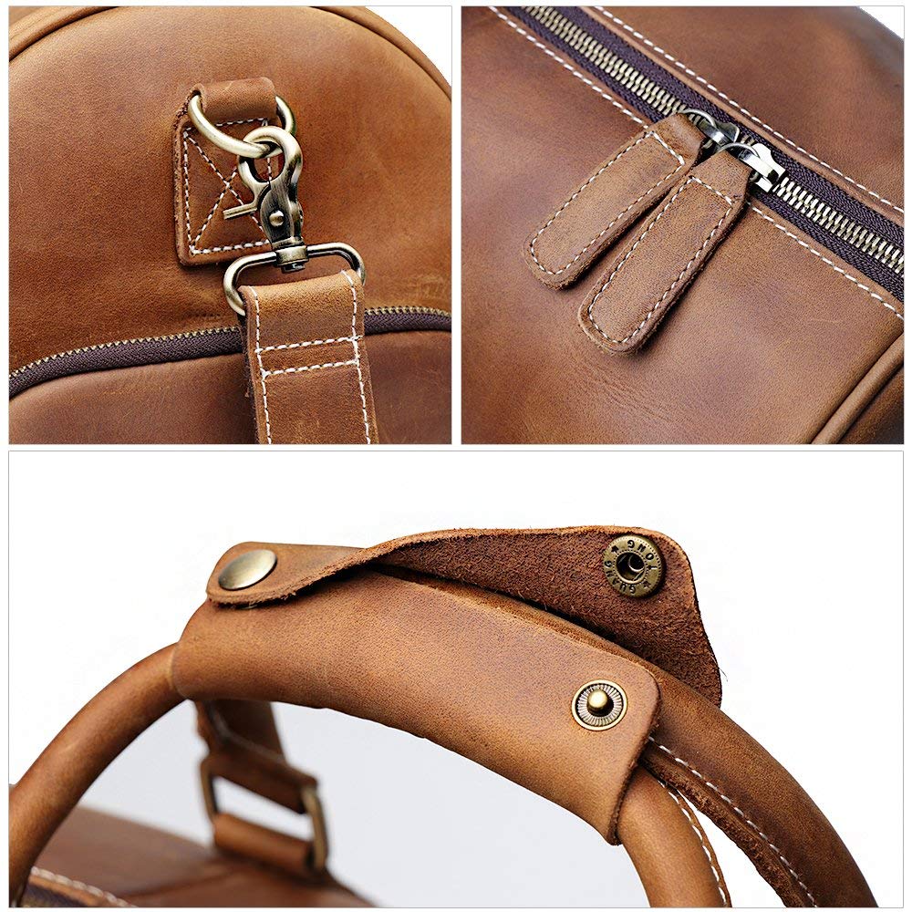 TUZECH Leather Vintage Travel Luggage Bag Men Duffle Retro Carry on Handbag Tan Brown – | Gym Sports Bag Airplane Luggage Carry-With Shoe Compartment (22 Inches)-Tuzech store